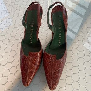 Sling Back Embossed Leather Pumps